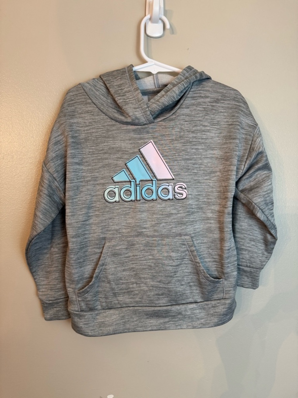 Toddler Girls adidas Grey Hooded Sweatshirt with Pastel Logo 3T